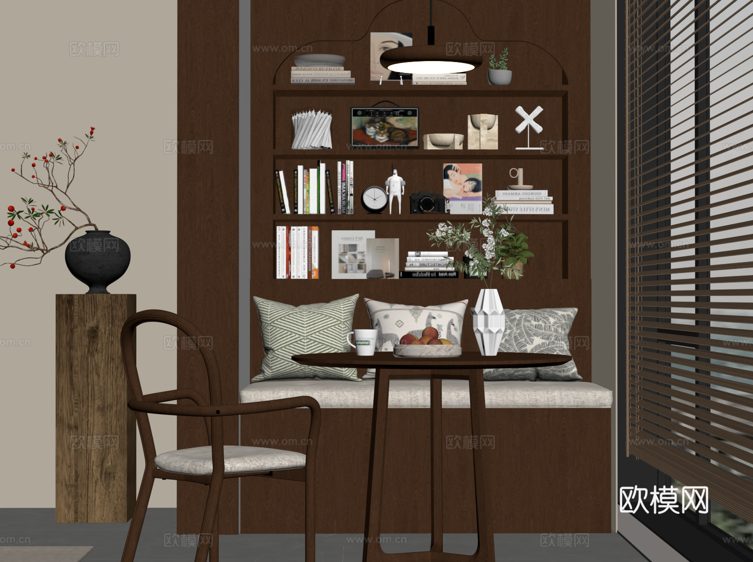 现代中古风阳台 休闲桌椅 壁柜su模型