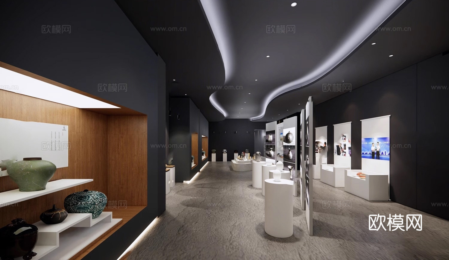 现代陶瓷博物馆 陶瓷文化展厅 陶瓷瓷器展台su模型