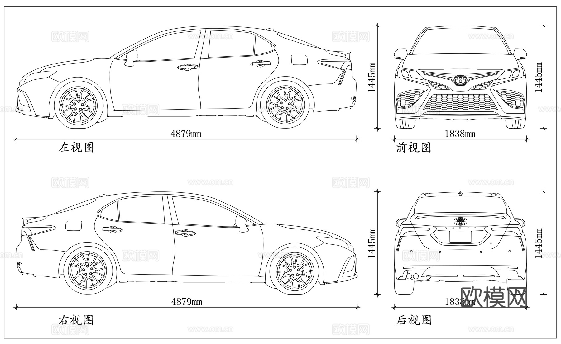 丰田佳美 凯美瑞轿车 中型家轿 丰田佳美车 经典凯美瑞cad施工图