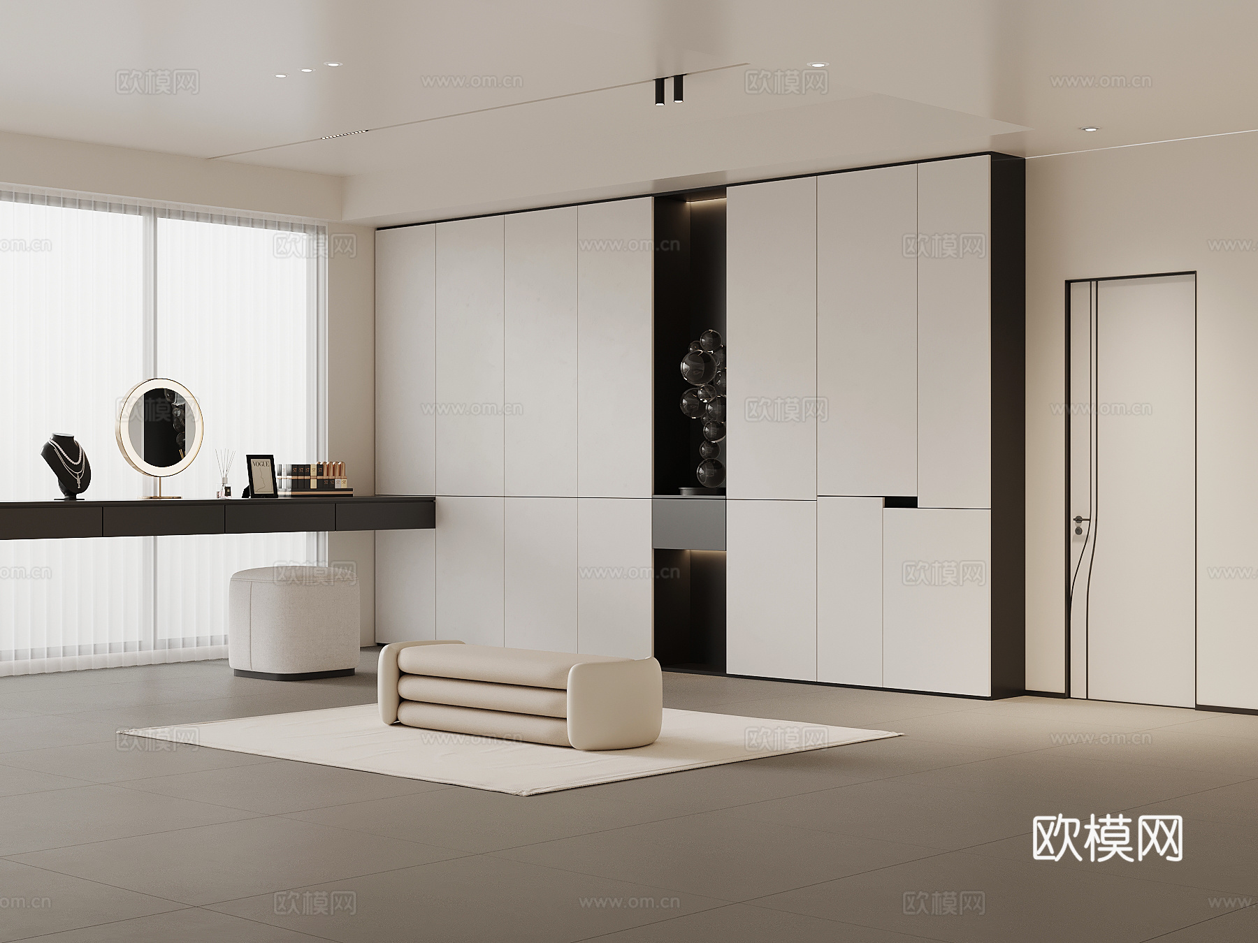 现代极简衣帽间  衣柜 梳妆台 换鞋凳su模型