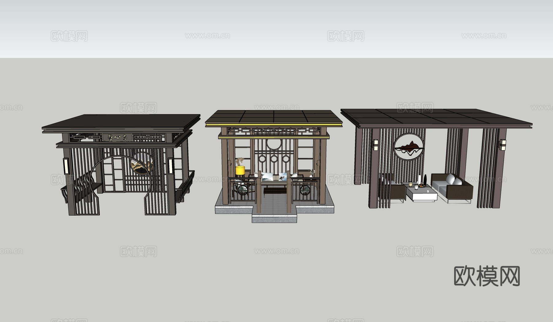 新中式凉亭su模型