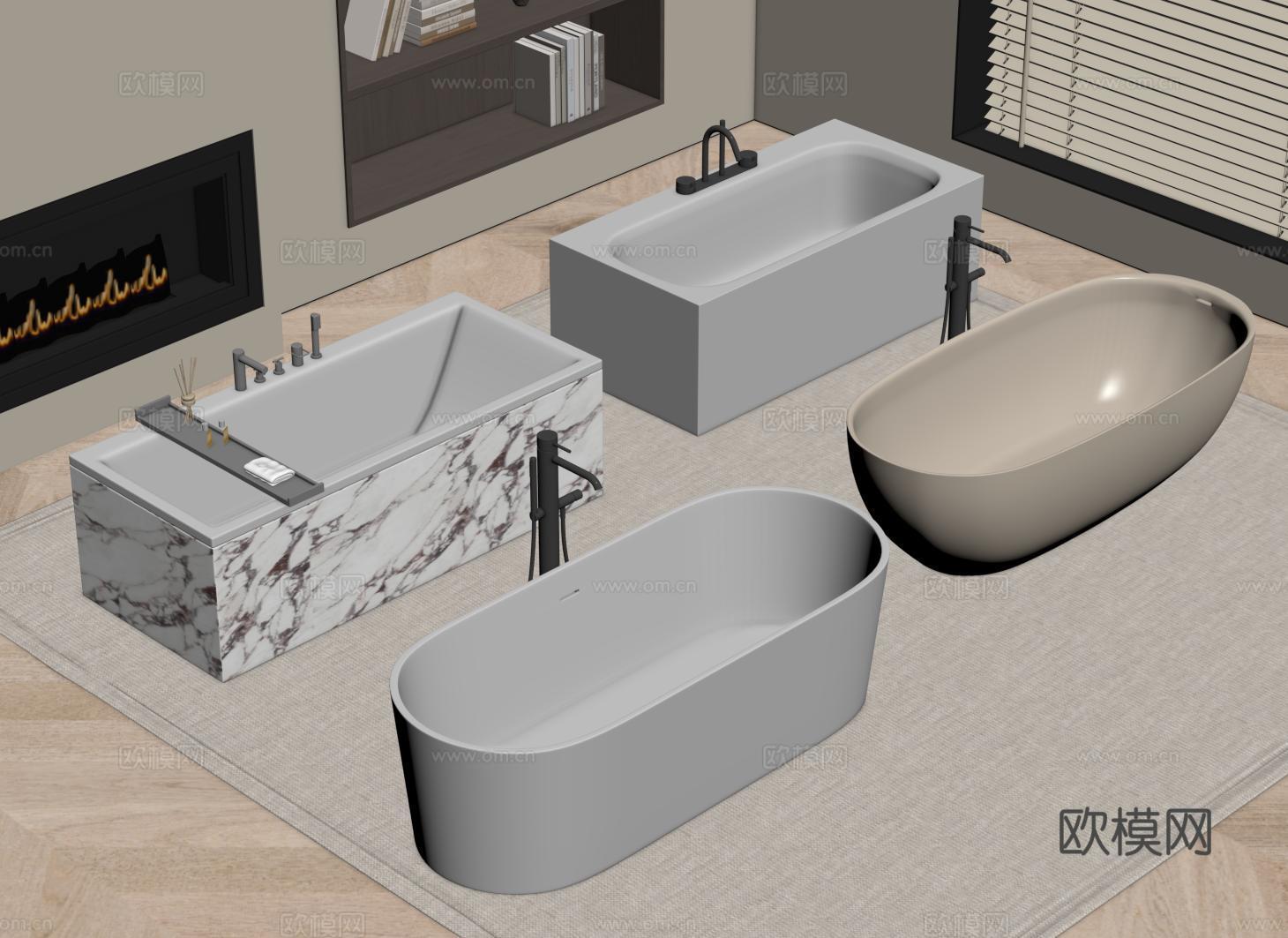 现代椭圆浴缸 圆弧浴缸 浴盆 长方形浴缸免费su模型
