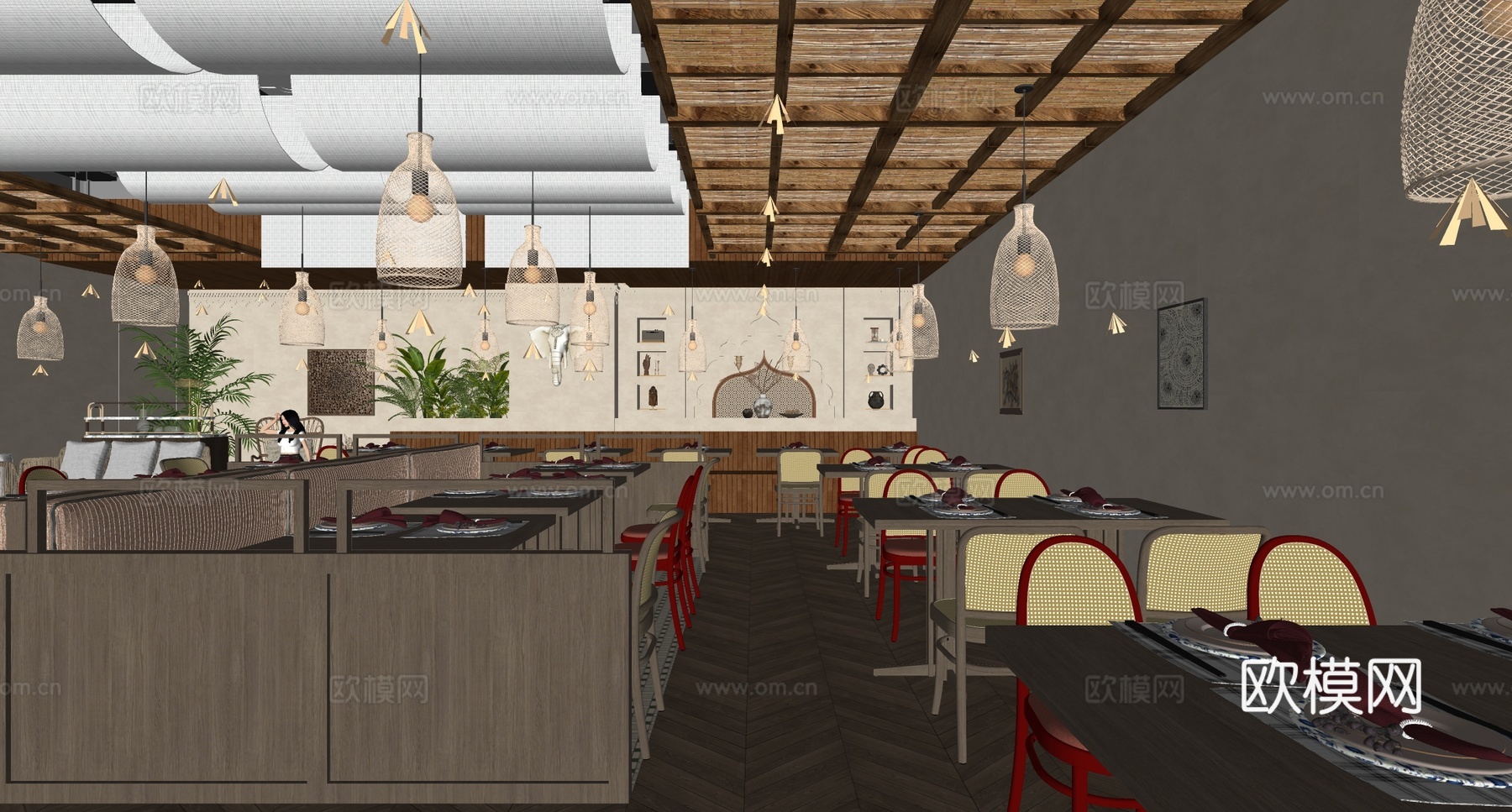 中古自助餐厅 茶餐厅 餐桌椅组合su模型