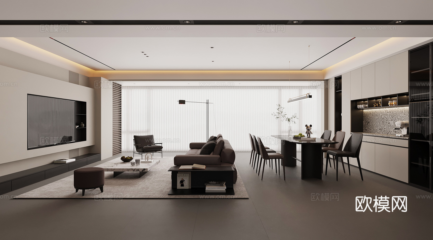 现代意式客餐厅 现代意式客厅 现代意式餐厅su模型