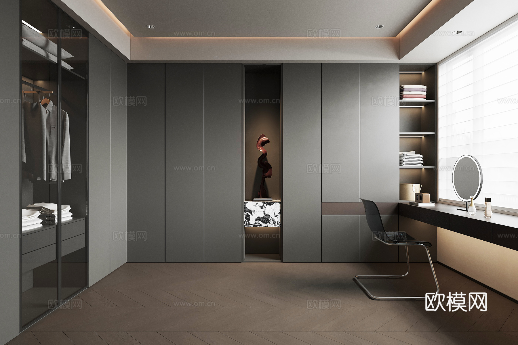 现代意式衣帽间su模型