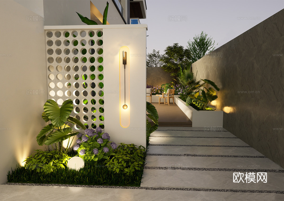 现代法式景墙 庭院入户景墙 小面积庭院 别墅庭院景观su模型