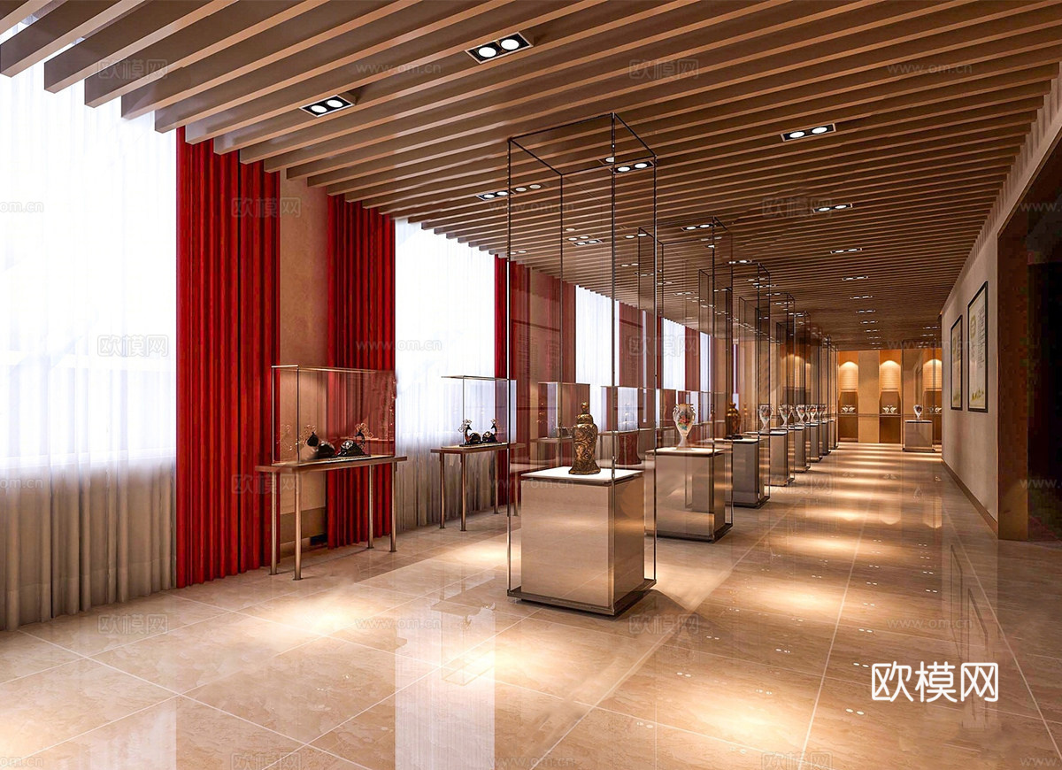 现代瓷器文化展厅 瓷器博物馆 展台su模型