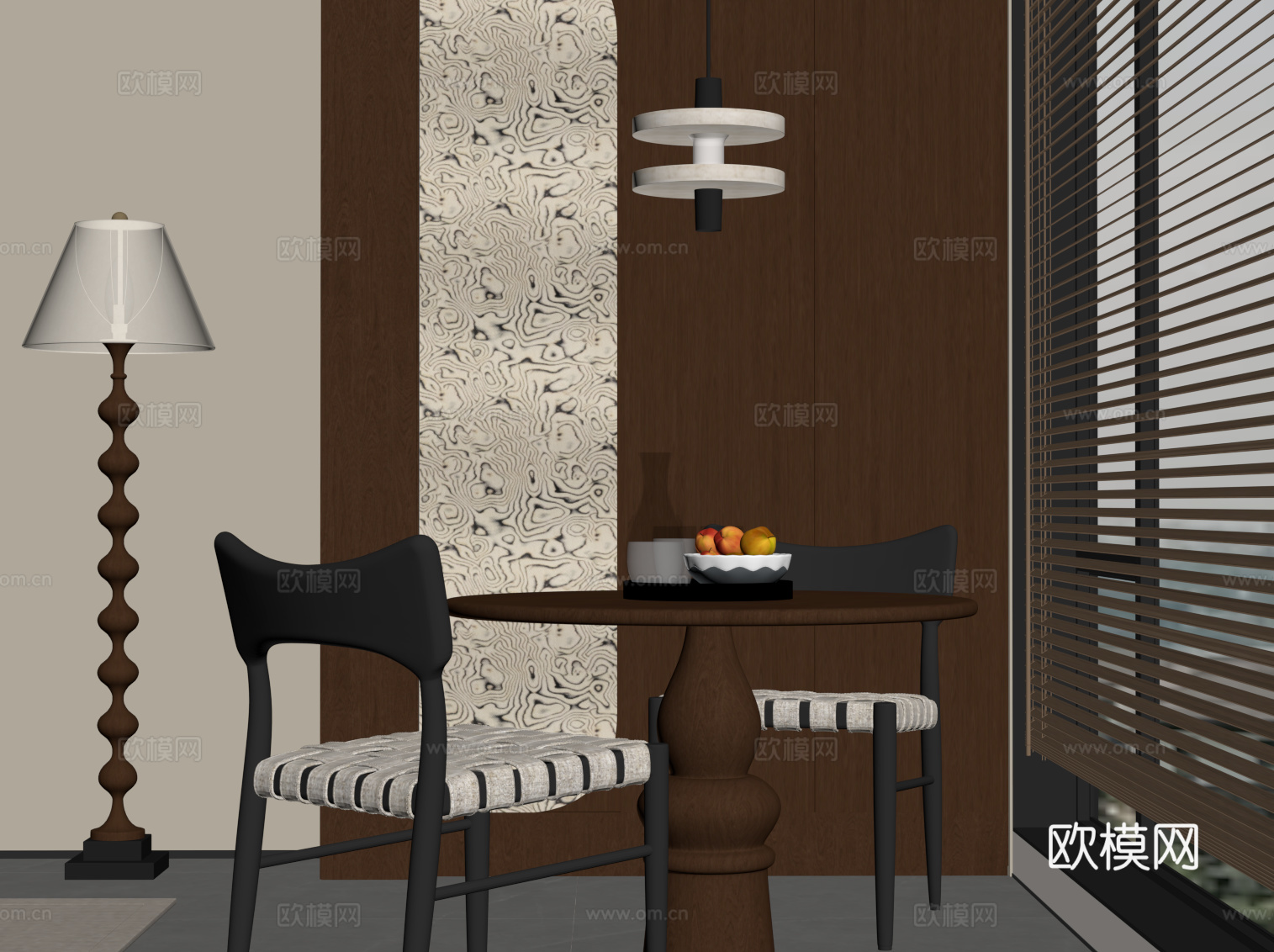 现代中古风阳台 储物柜 休闲桌椅su模型