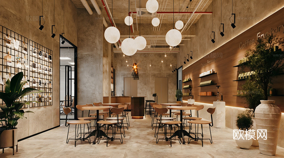 侘寂咖啡厅 奶茶店 咖啡吧台水吧台 咖啡桌椅组合su模型