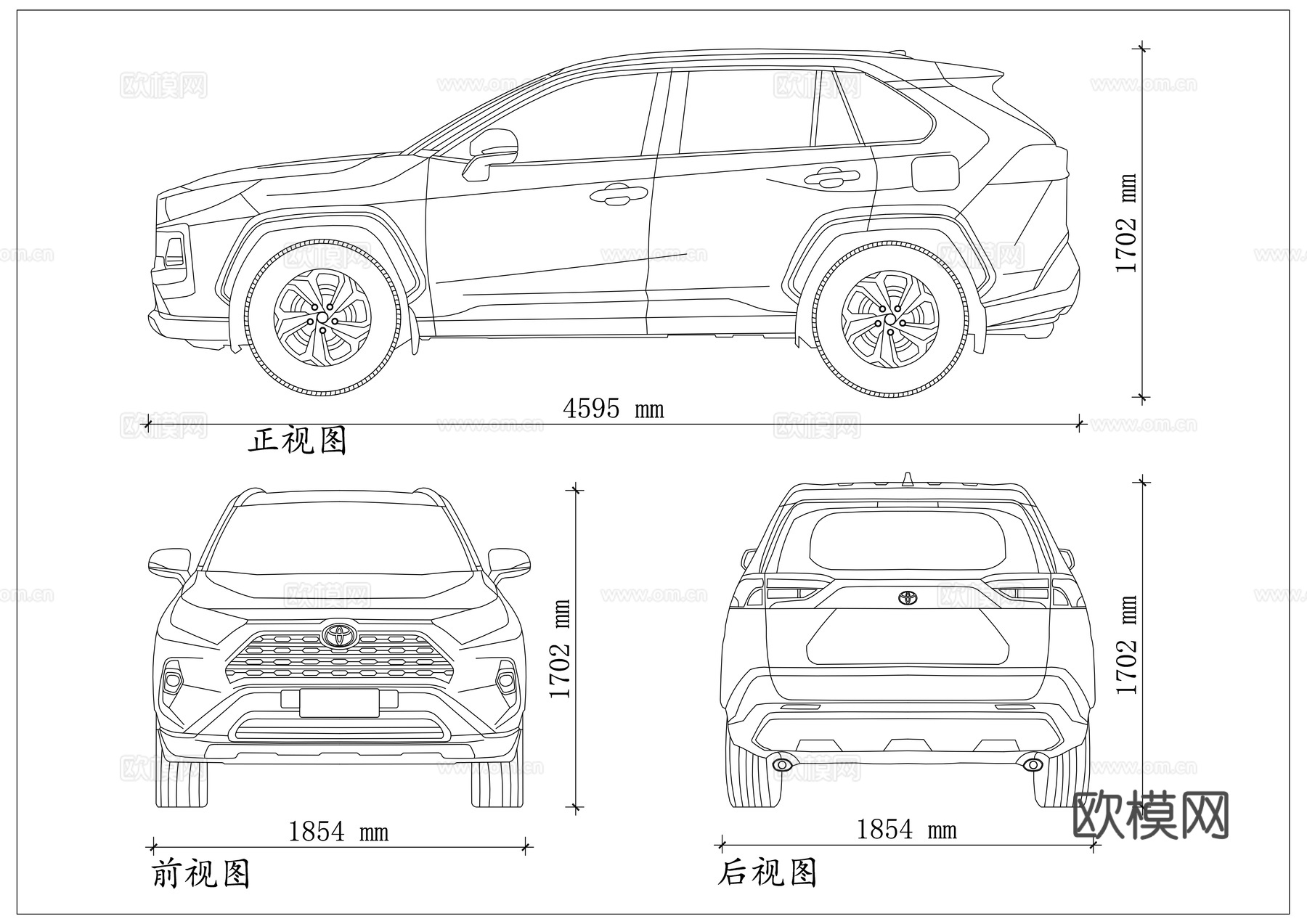 丰田荣放 RAV4SUV 丰田小霸道 城市SUV 荣放越野车cad施工图