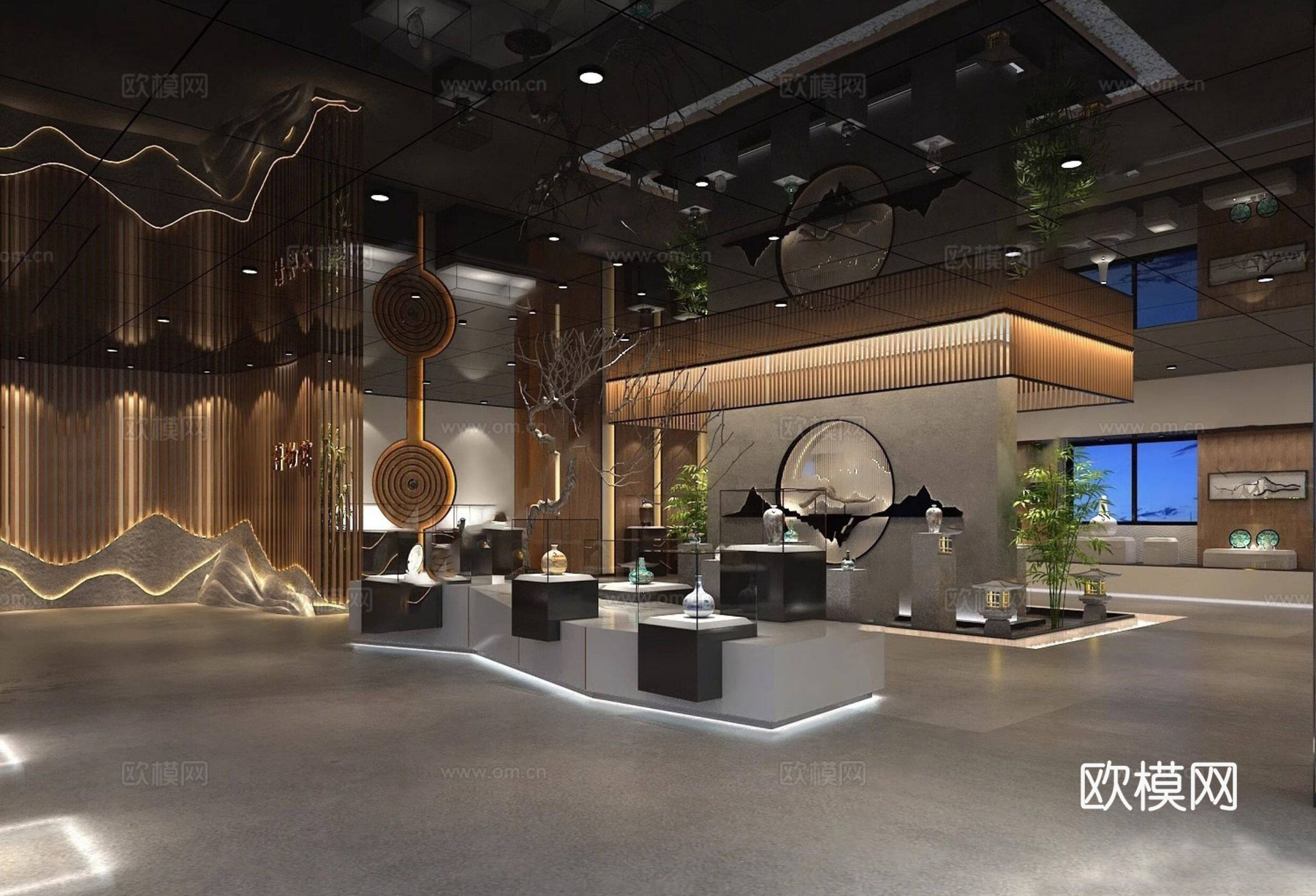新中式商业陶瓷展厅 陶瓷博物馆 收藏馆 文化展厅su模型