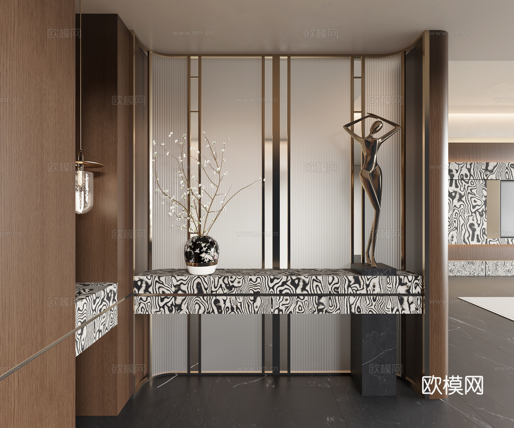 现代轻奢玄关 意式玄关 现代玄关 玄关隔断su模型