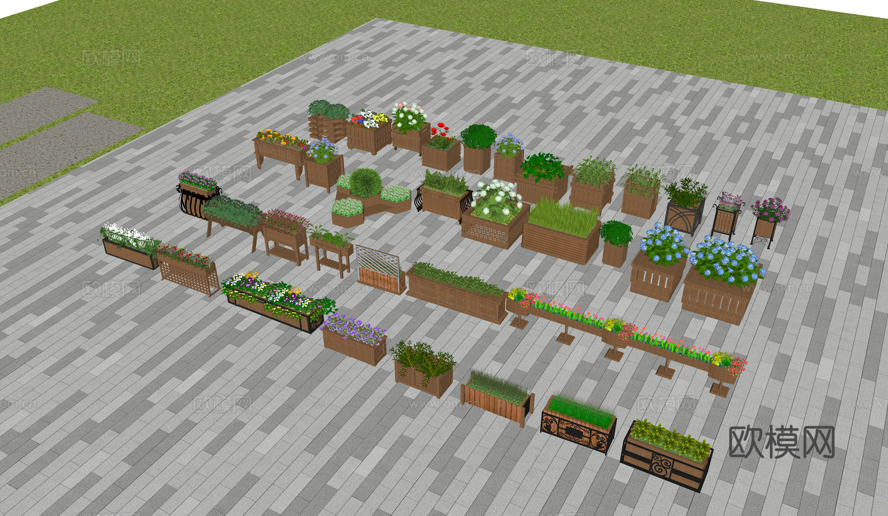现代花箱  网红花箱  原木花箱su模型
