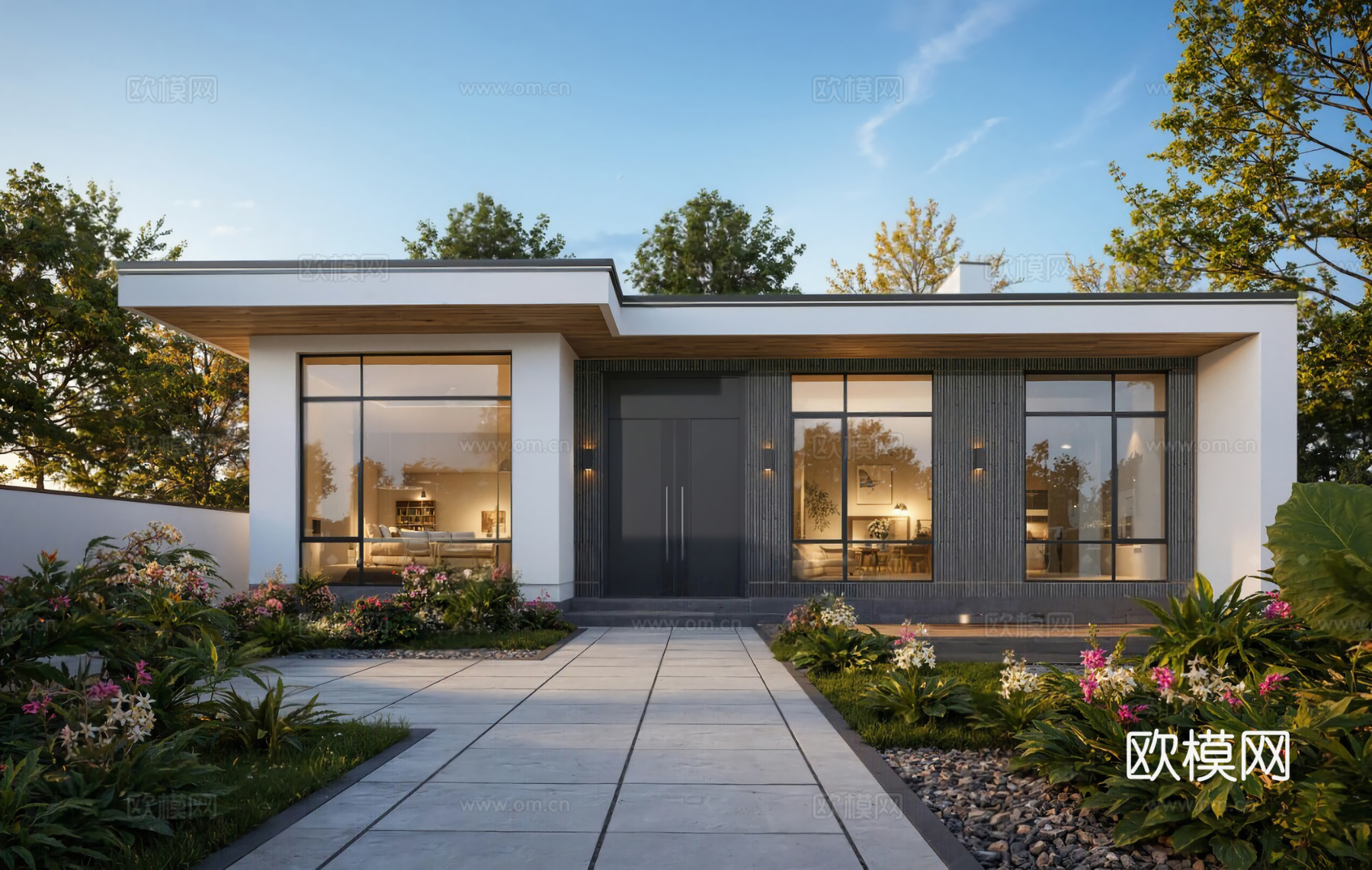 现代一层独栋别墅 自建房 建筑立面su模型