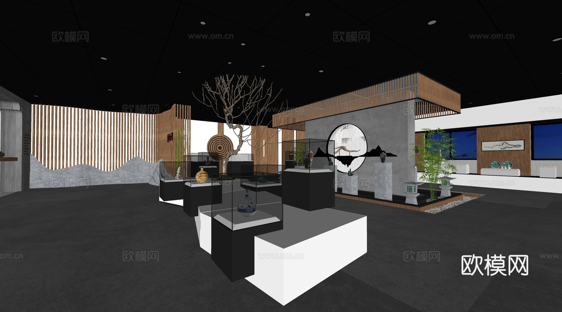 新中式商业陶瓷展厅 陶瓷博物馆 收藏馆 文化展厅su模型