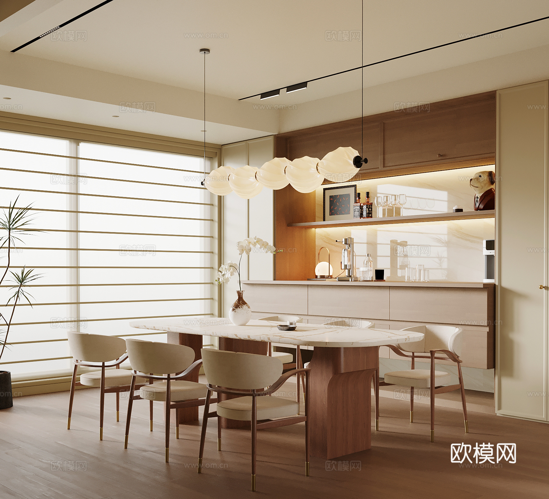 中古风餐厅 新中式餐厅su模型