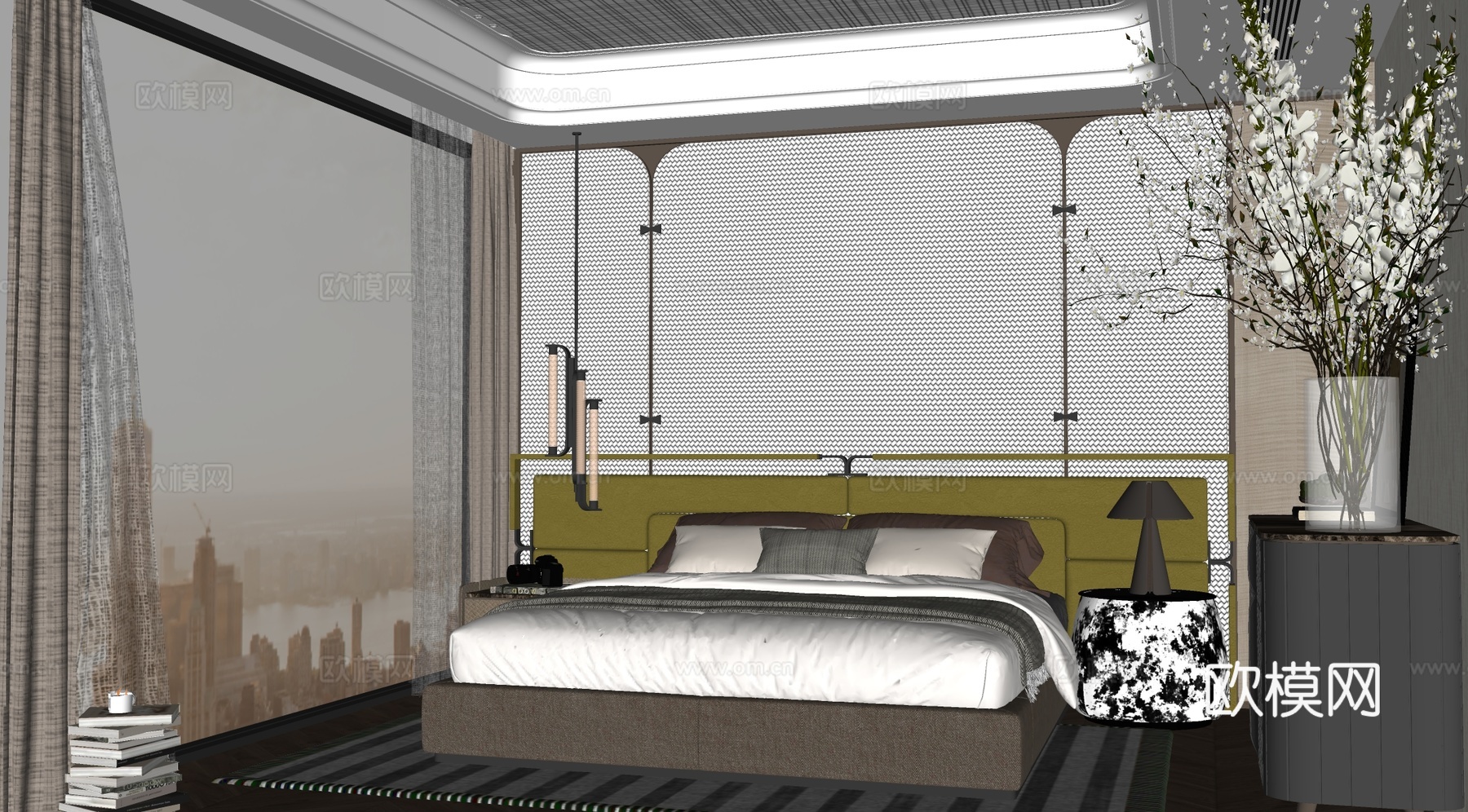 意式卧室 米洛提卧室 现代卧室 双人床组合 现代双人床组合su模型