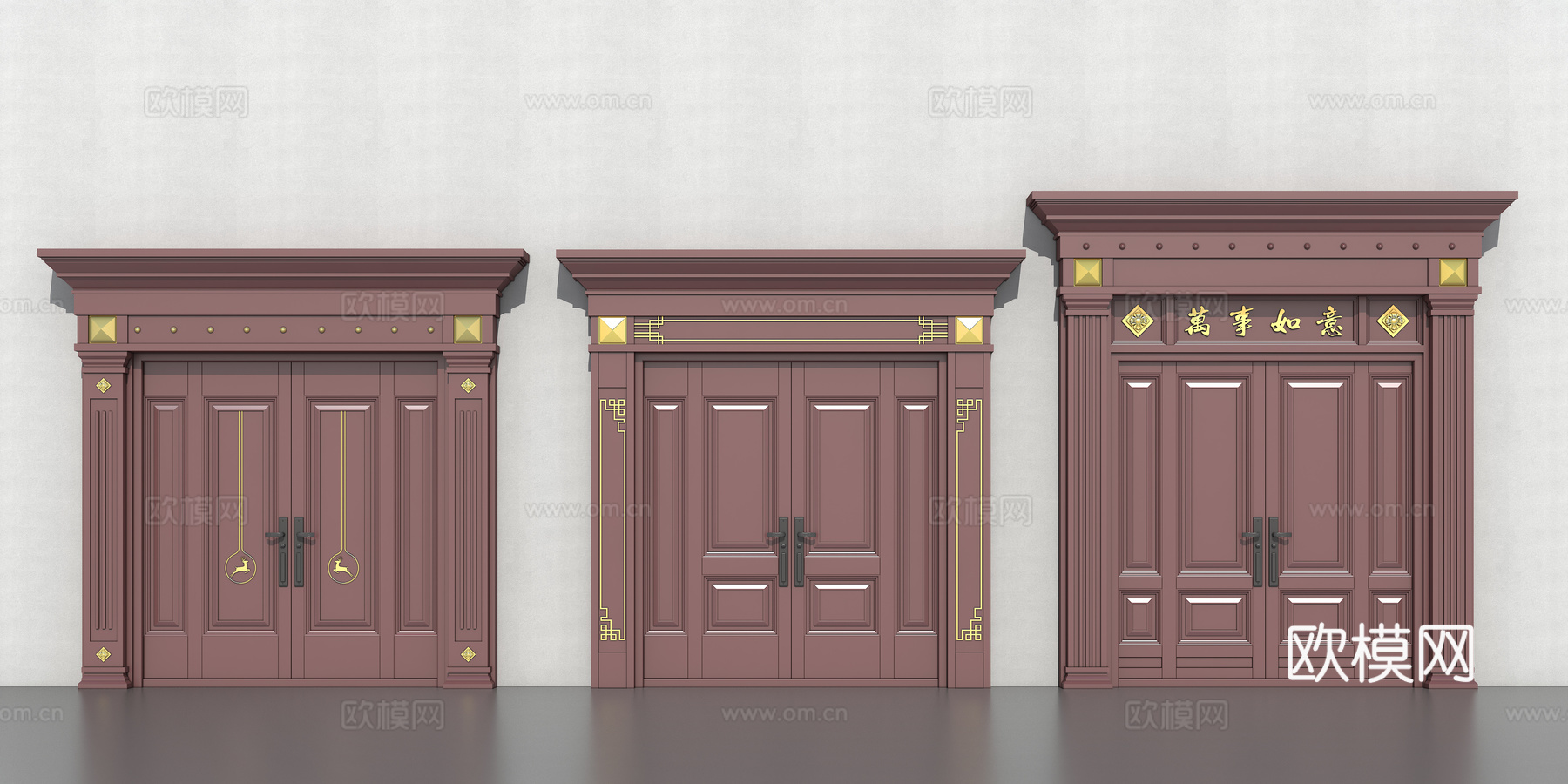 双开门  新中式大门su模型