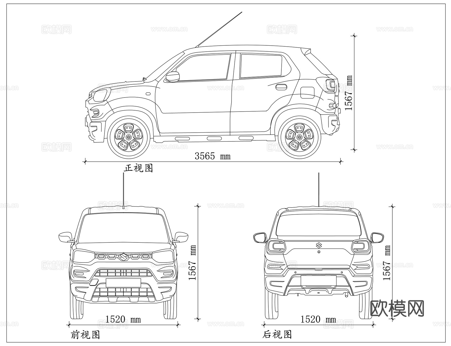 铃木思铂索 迷你跨界车 入门城市小车 铃木小方盒 经济型代步cad施工图