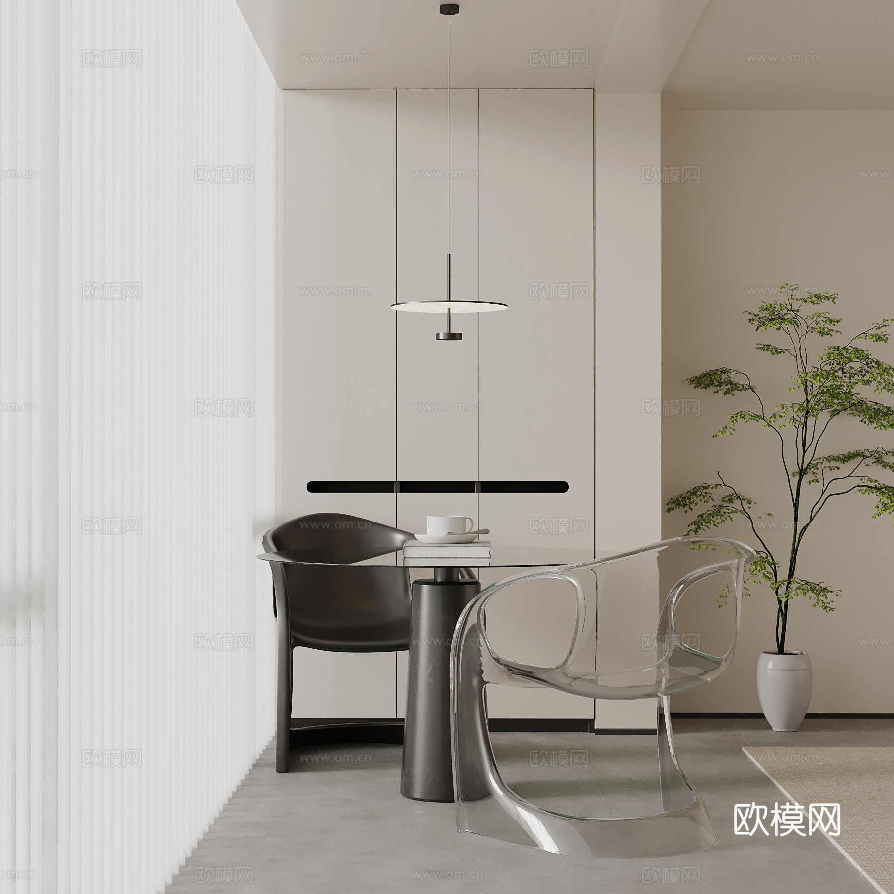 现代极简阳台 置物柜 装饰柜 休闲桌椅su模型