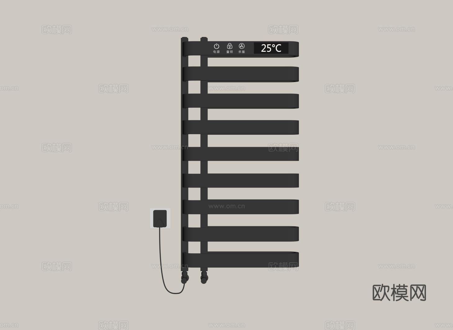 现代电加热毛巾架 热烘浴巾架 浴室热烘干架 小背篓 暖气片su模型