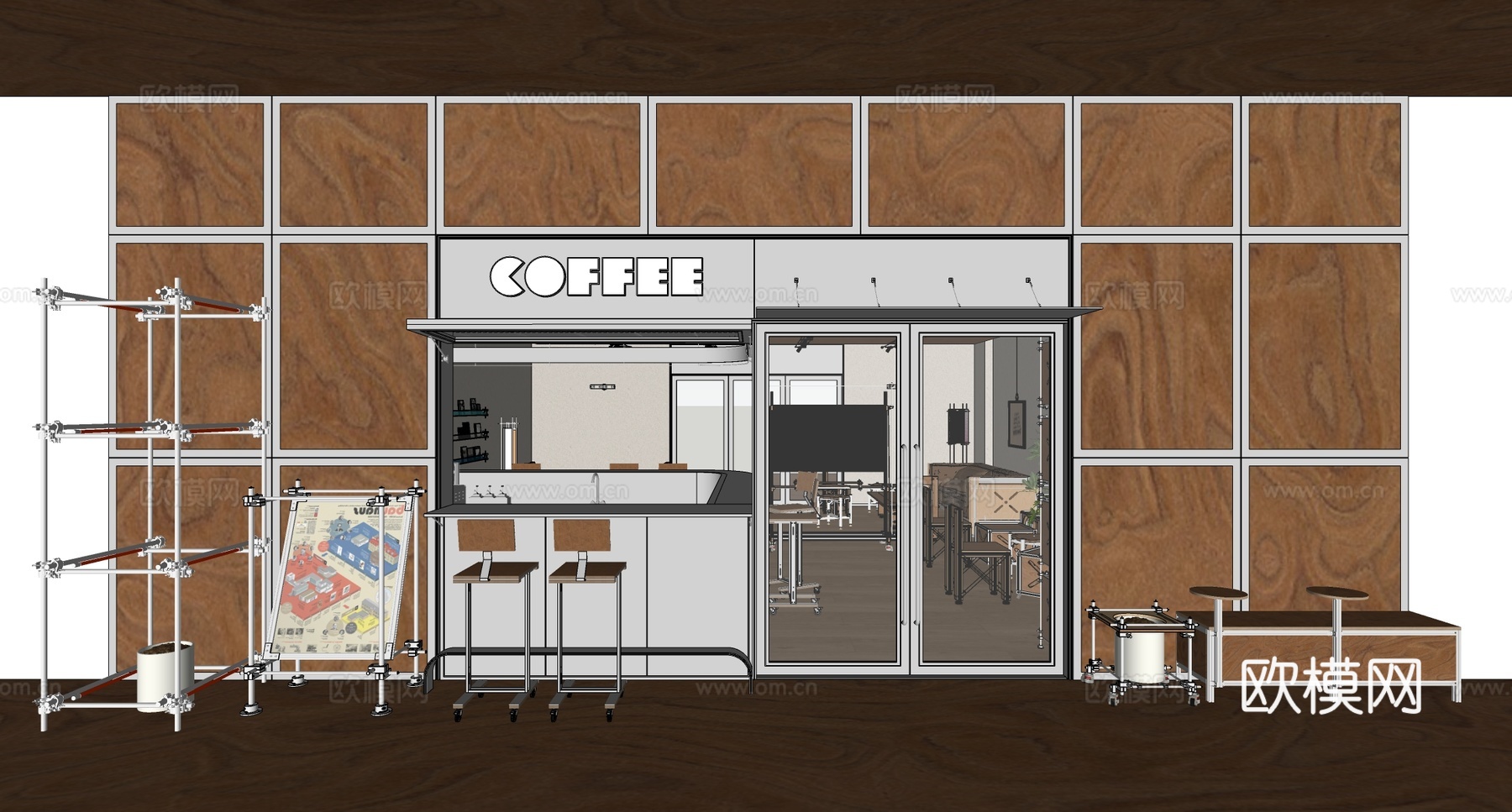 现代咖啡厅门头  咖啡吧台水吧台 咖啡桌椅组合su模型