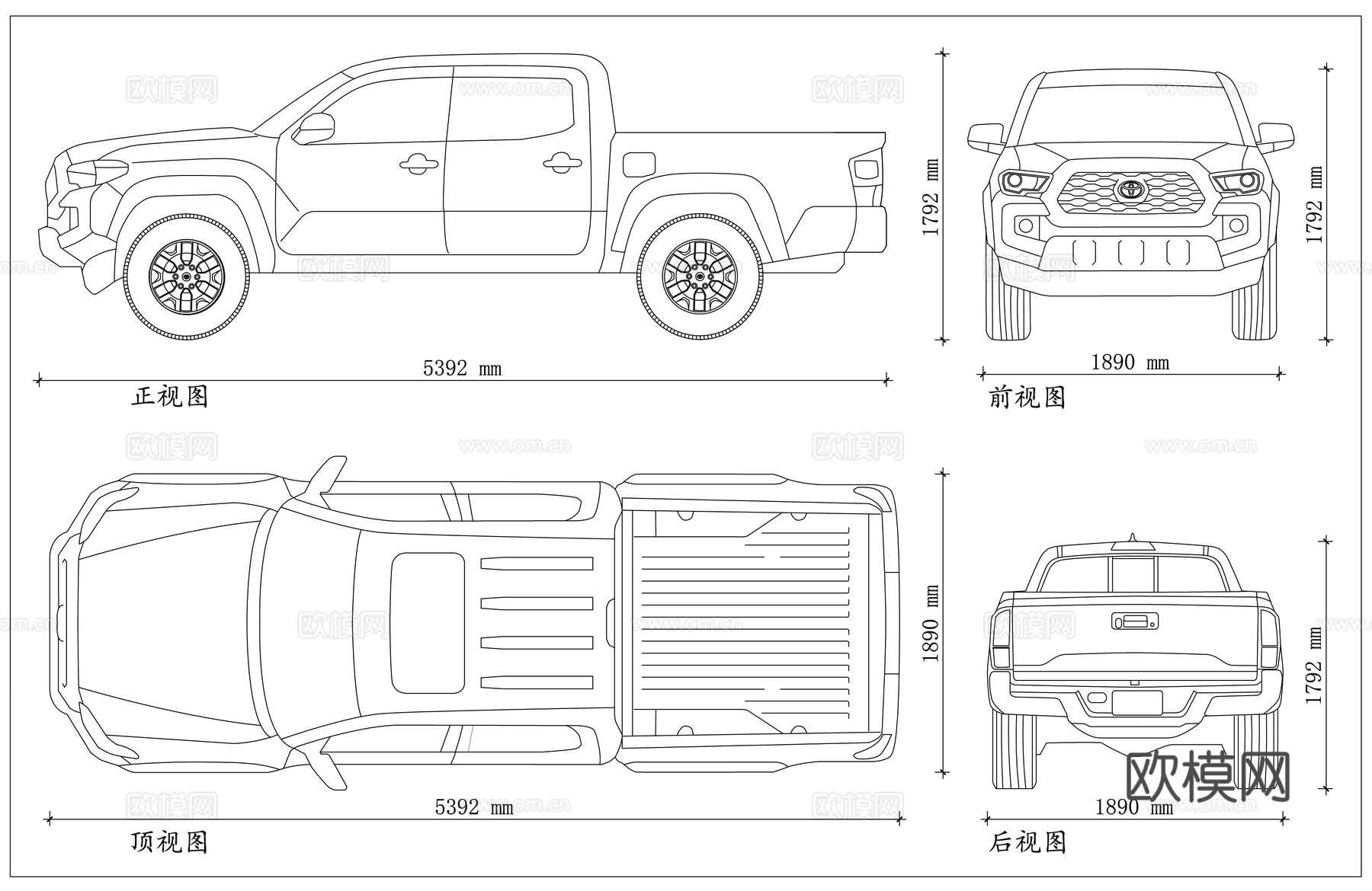 丰田塔库玛 小坦途 美版海拉克斯 丰田中型皮卡 精装版海拉克cad施工图