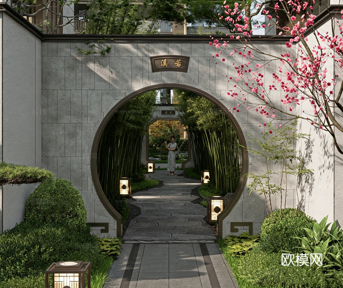 新中式月洞门su模型