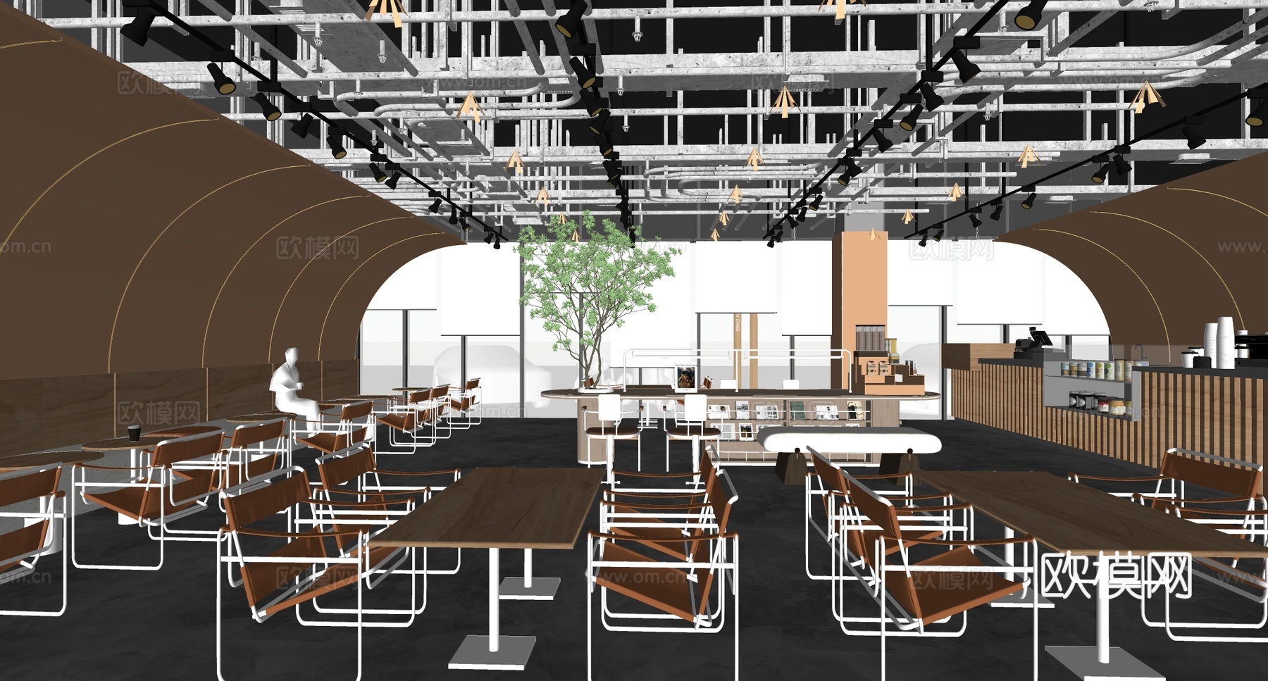 现代咖啡厅 咖啡厅休闲座椅 咖啡操作台水吧台 咖啡厅书吧su模型