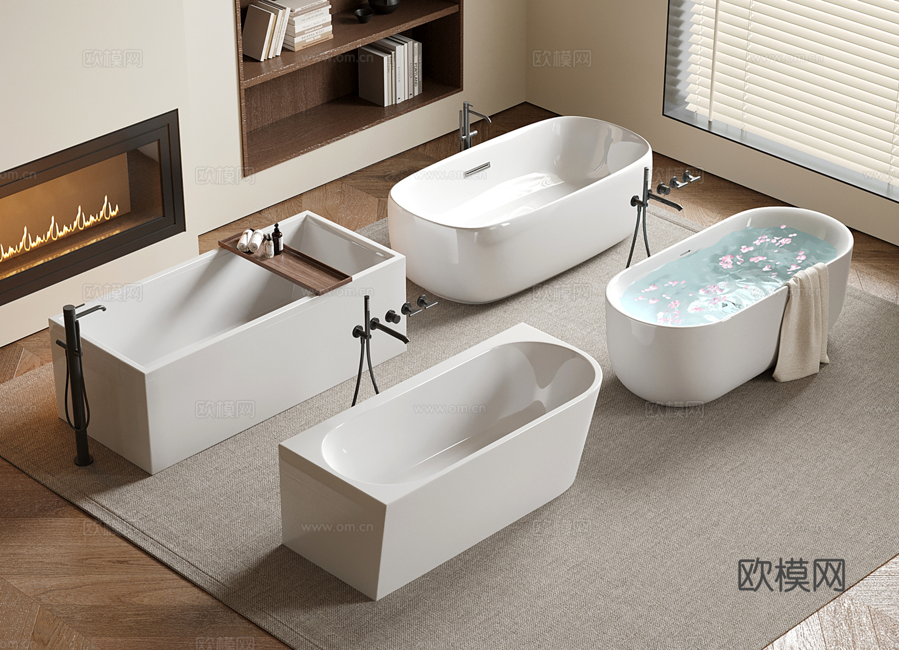 现代长方形浴缸 椭圆浴池 圆弧浴缸su模型