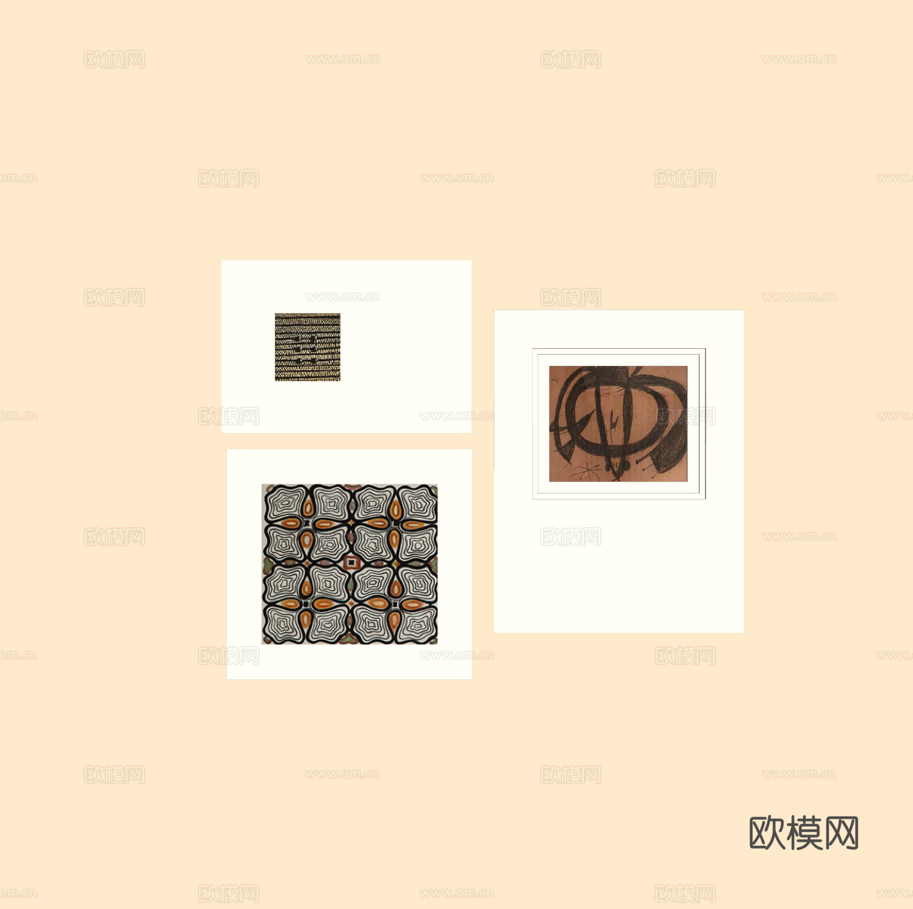 现代挂画组合 抽象画 卧室挂画 简约挂画 艺术挂画su模型