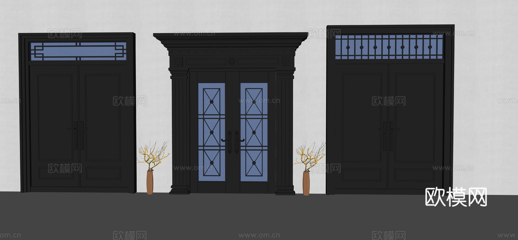 双开门  新中式大门su模型