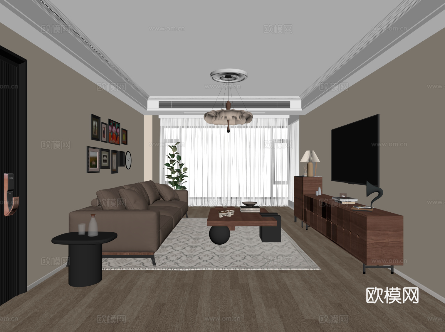 复古中古风客厅 沙发茶几组合 电视柜 矮柜su模型