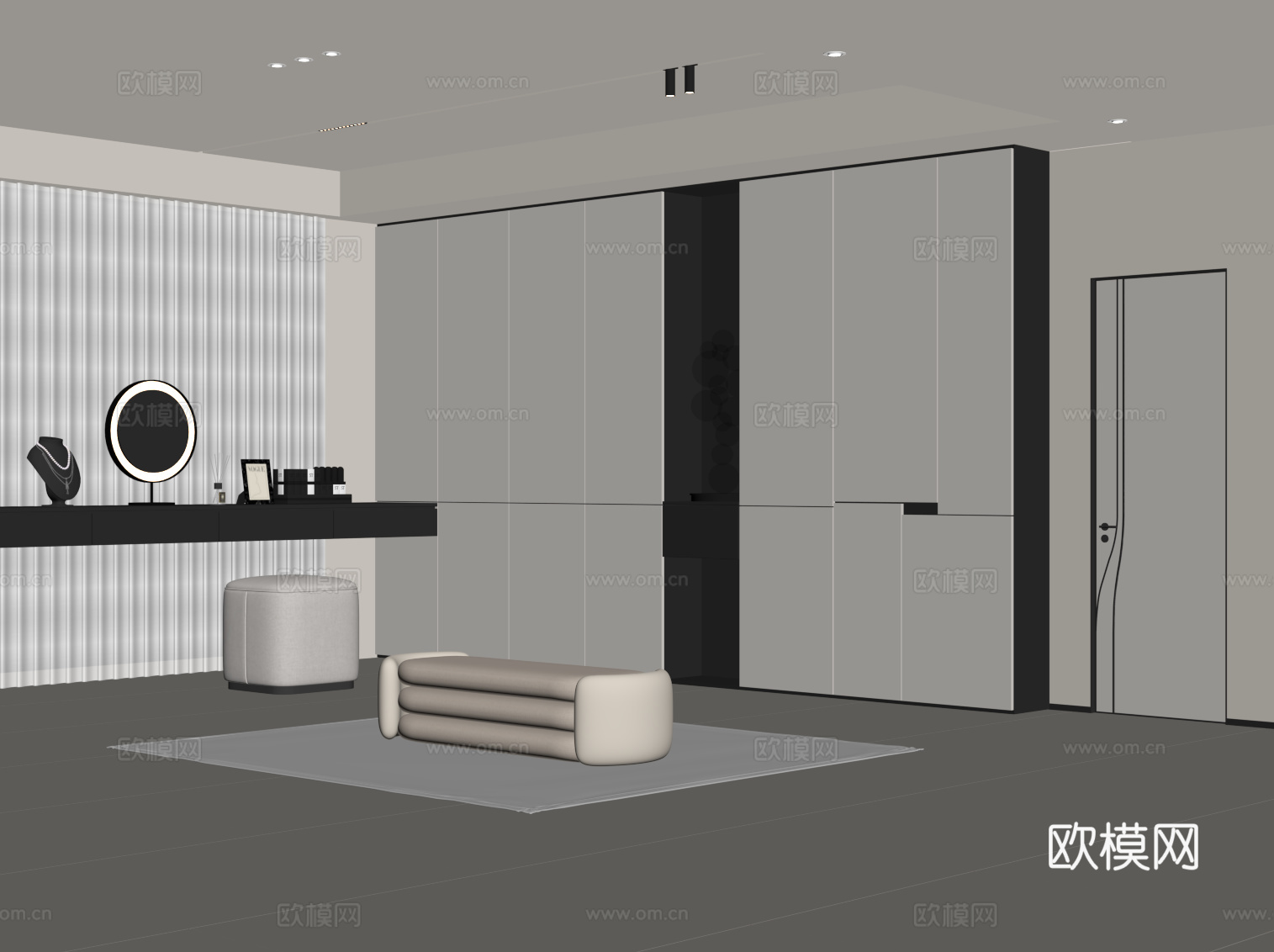 现代极简衣帽间  衣柜 梳妆台 换鞋凳su模型