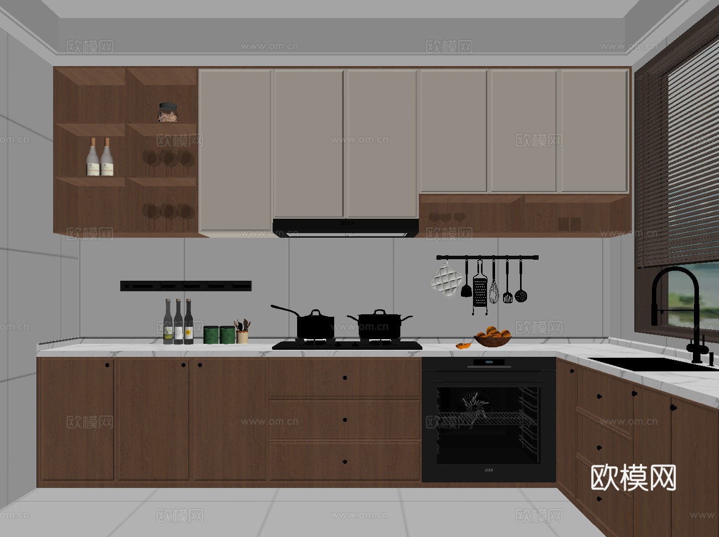 中古风厨房su模型