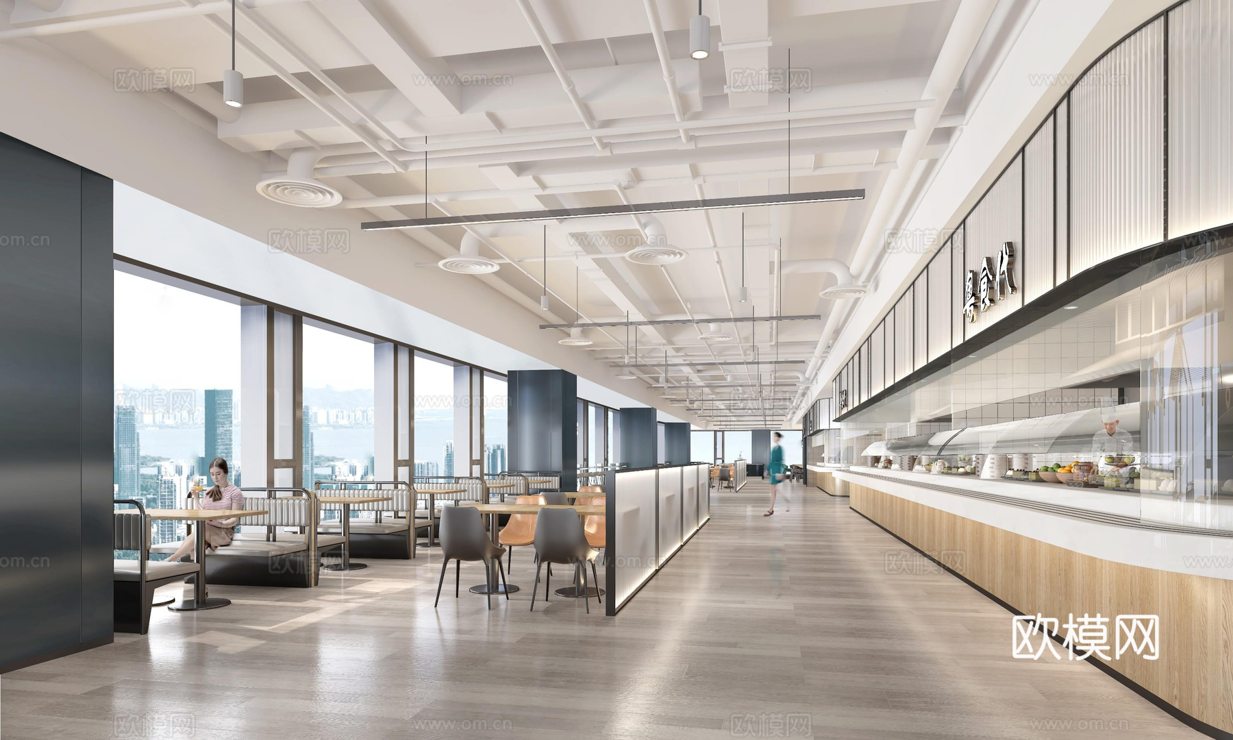 现代食堂效果图平面图cad施工图