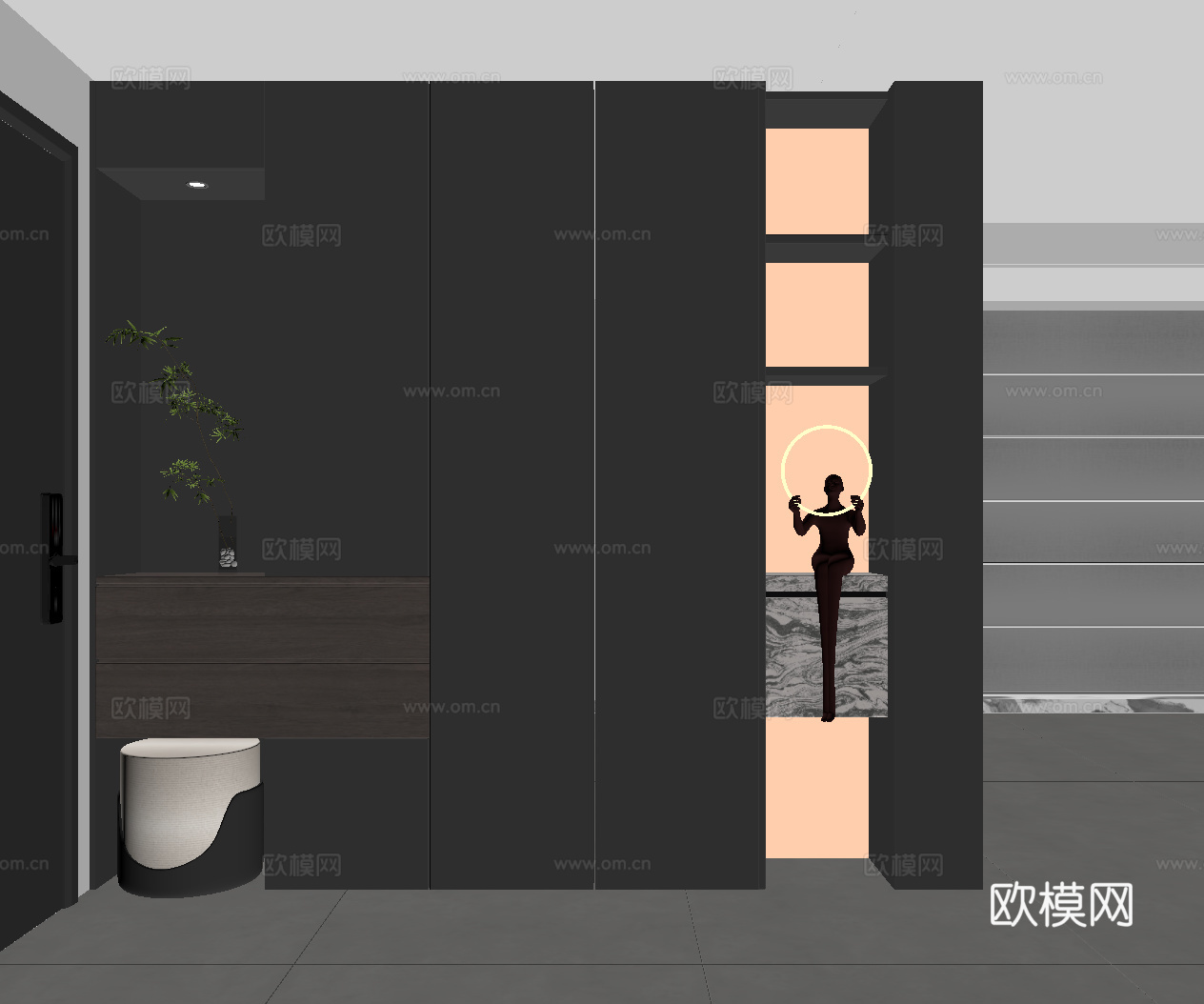 现代意式玄关 隔断 鞋柜 玄关柜su模型