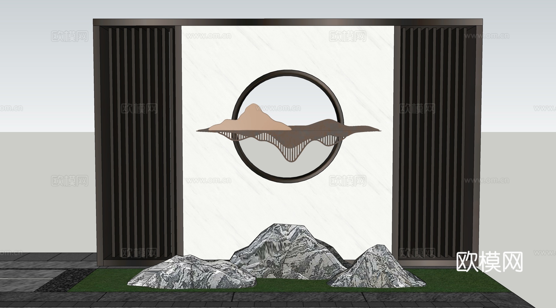 庭院景墙 景墙 对景墙su模型