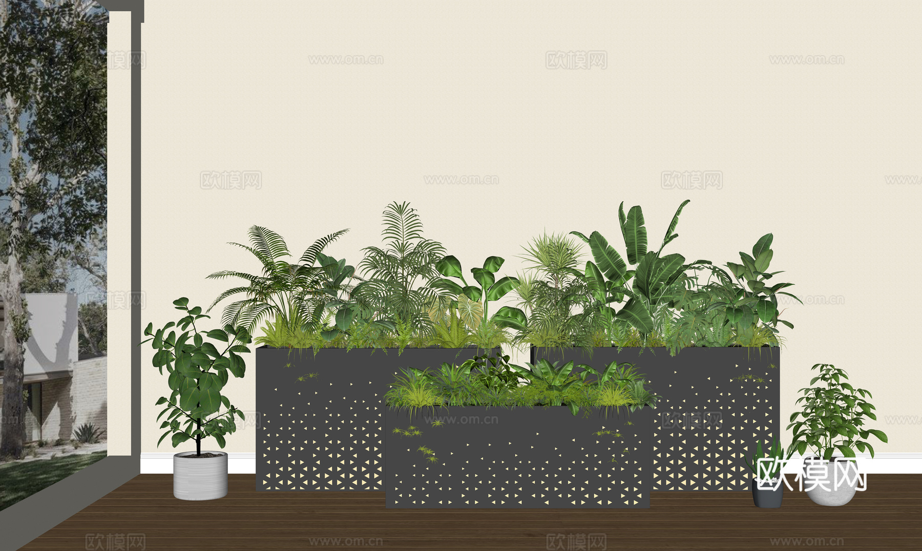 现代花箱  网红花箱su模型