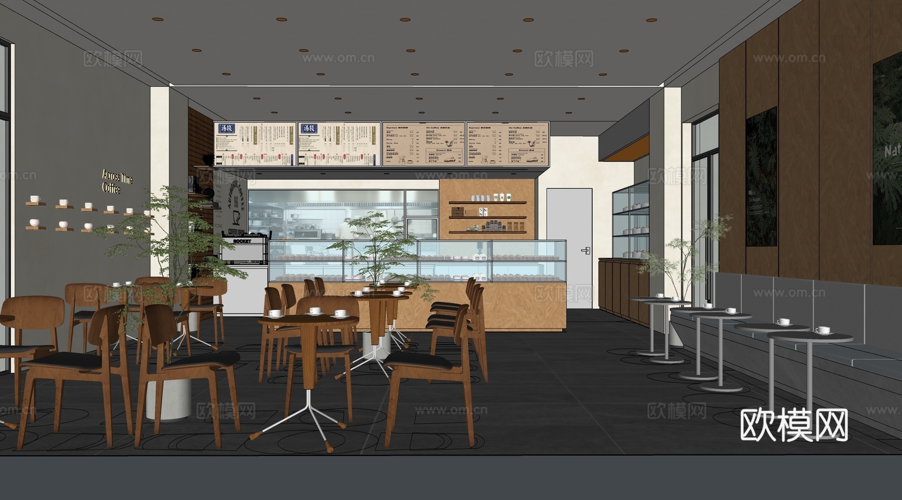 现代咖啡厅 水吧台前台 咖啡餐桌椅su模型