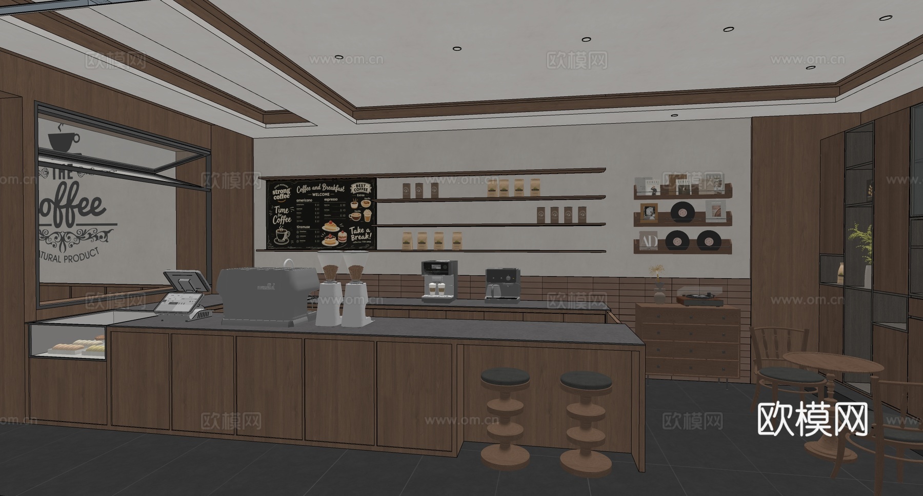 现代咖啡厅 奶茶店 咖啡吧台水吧台 咖啡桌椅组合su模型
