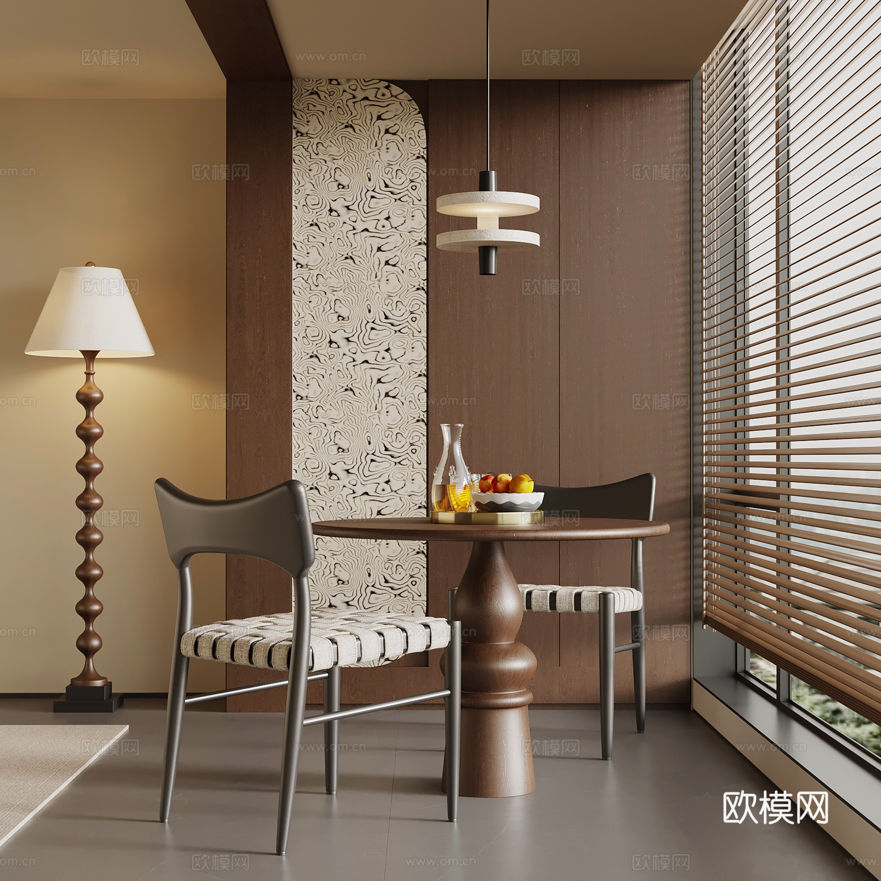 现代中古风阳台 储物柜 休闲桌椅su模型