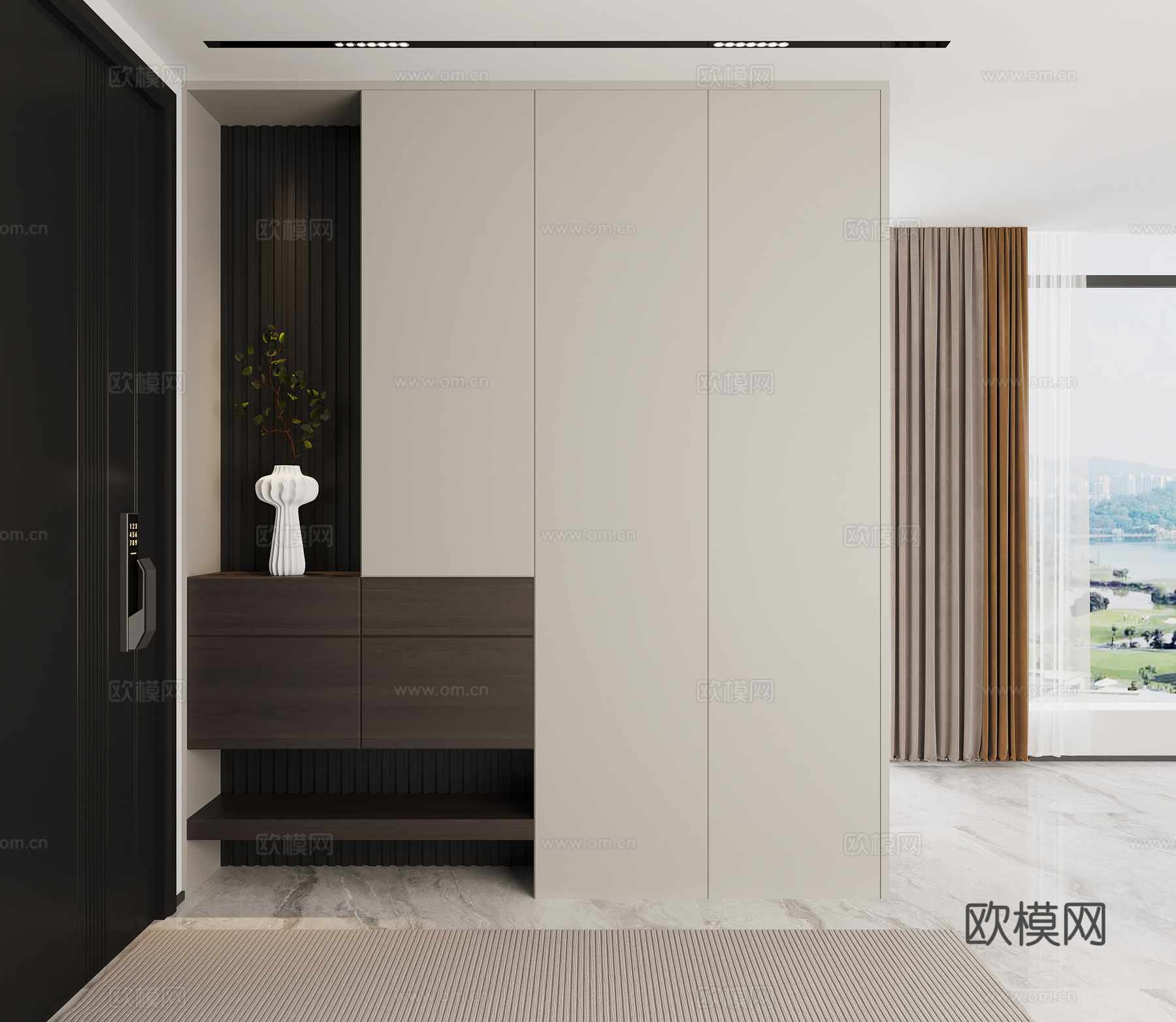 现代意式玄关 鞋柜su模型