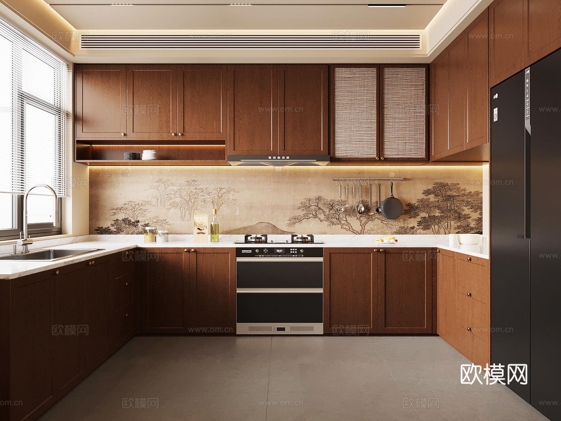 新中式厨房 宋氏风厨房su模型
