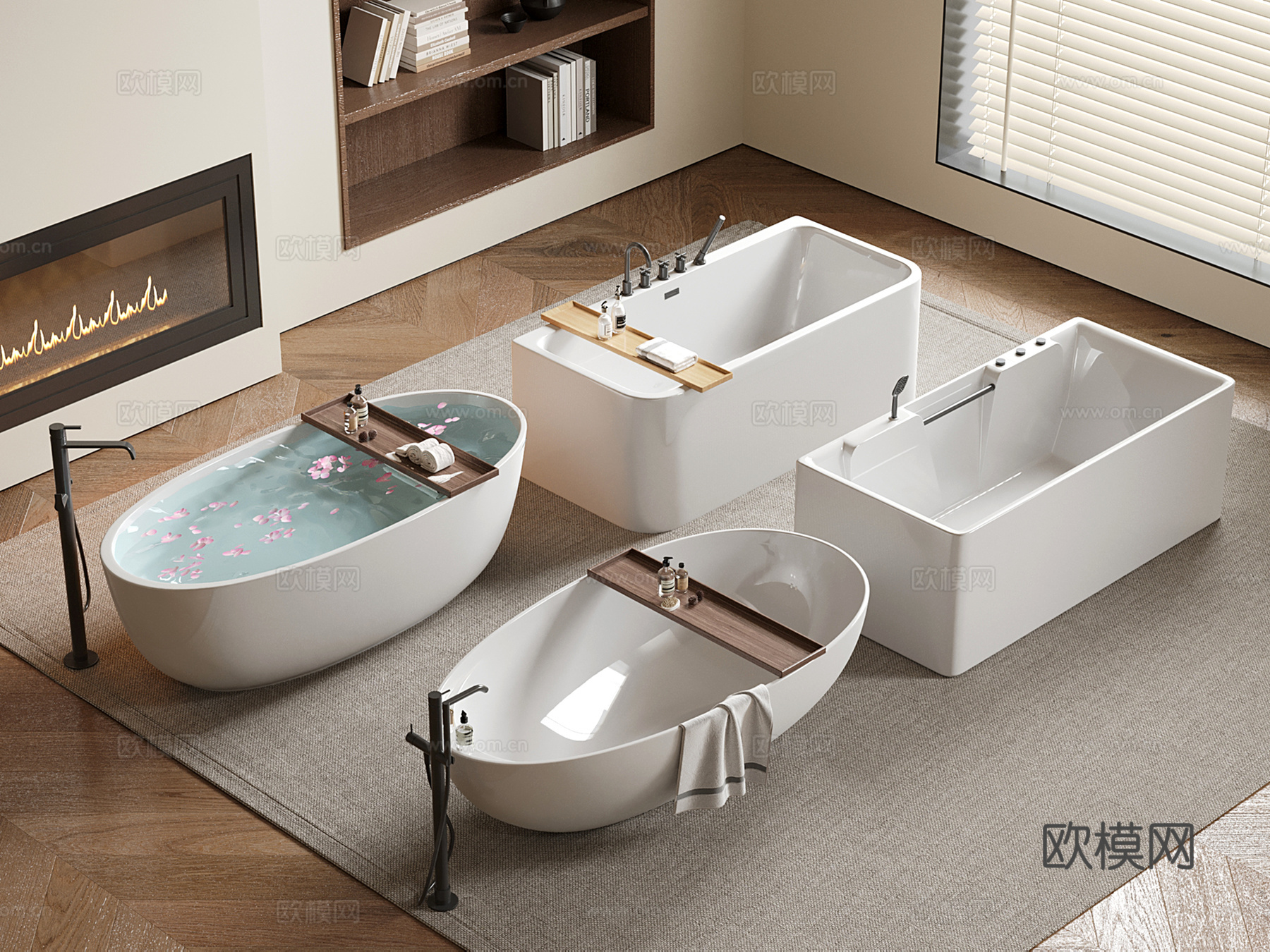 现代长方形浴缸 椭圆浴池su模型