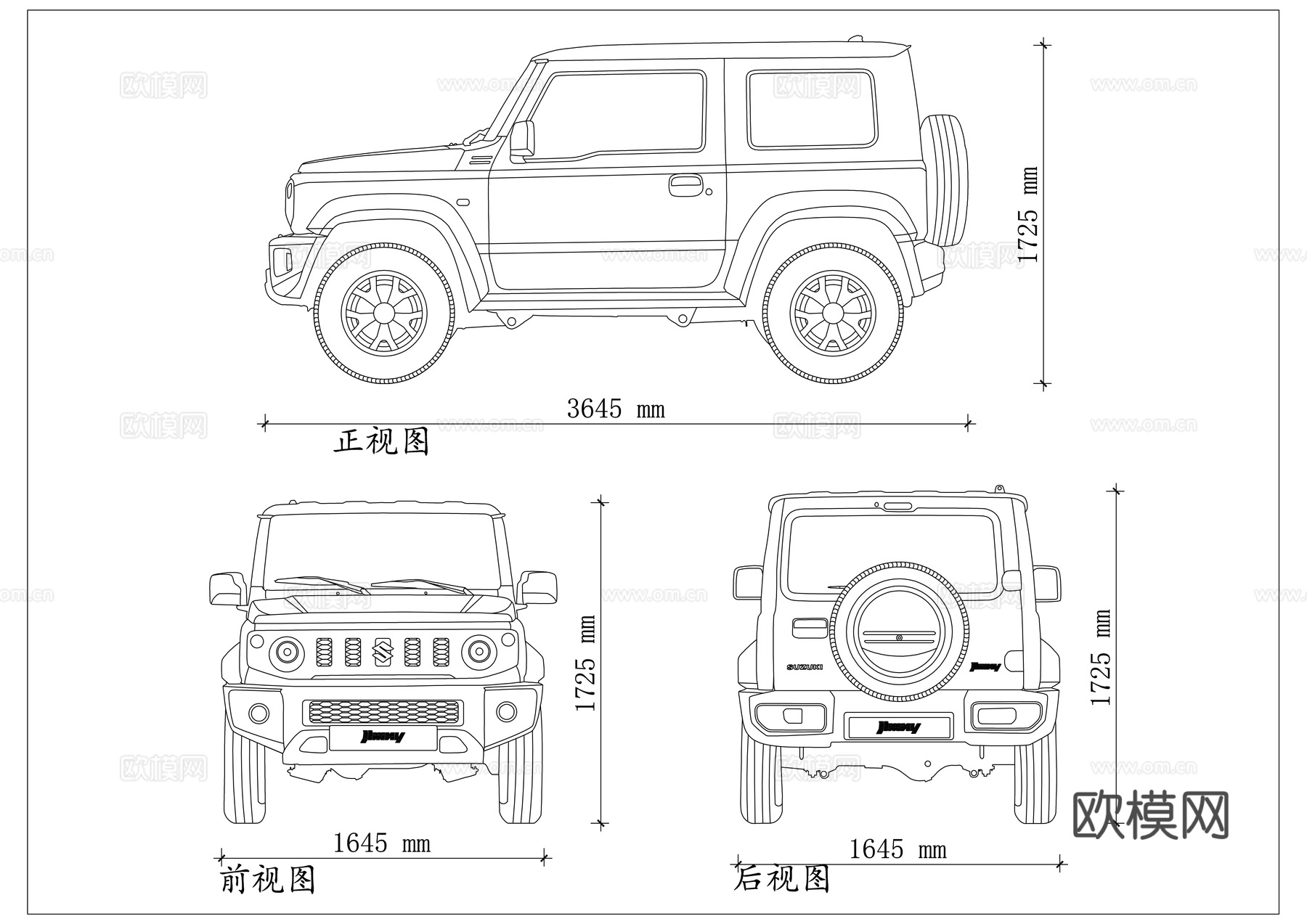 吉姆尼越野 迷你牧马人 小方盒子 越野小玩具 铃木小Gcad施工图