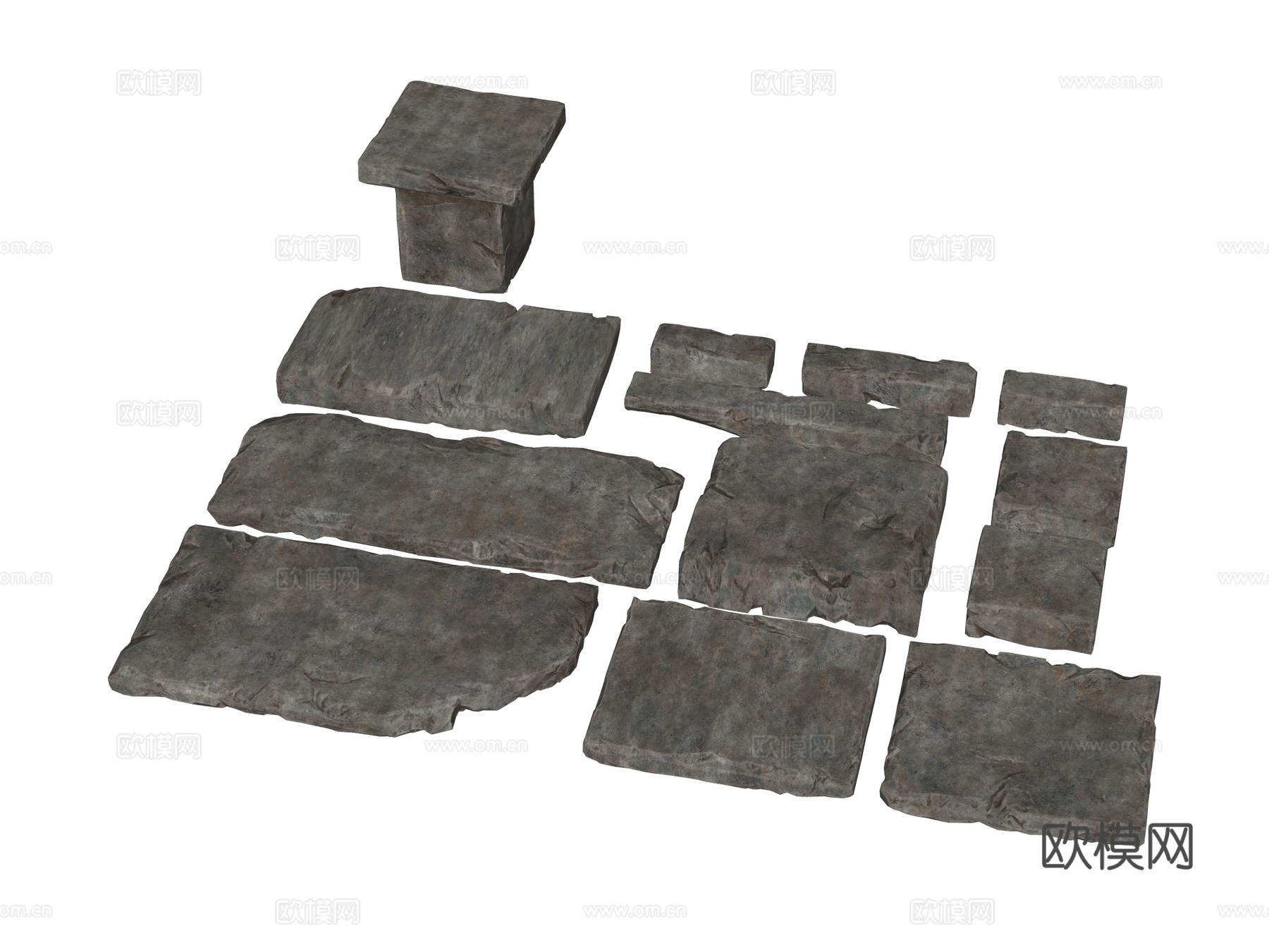 石板 石踏步 汀步 园林景观su模型