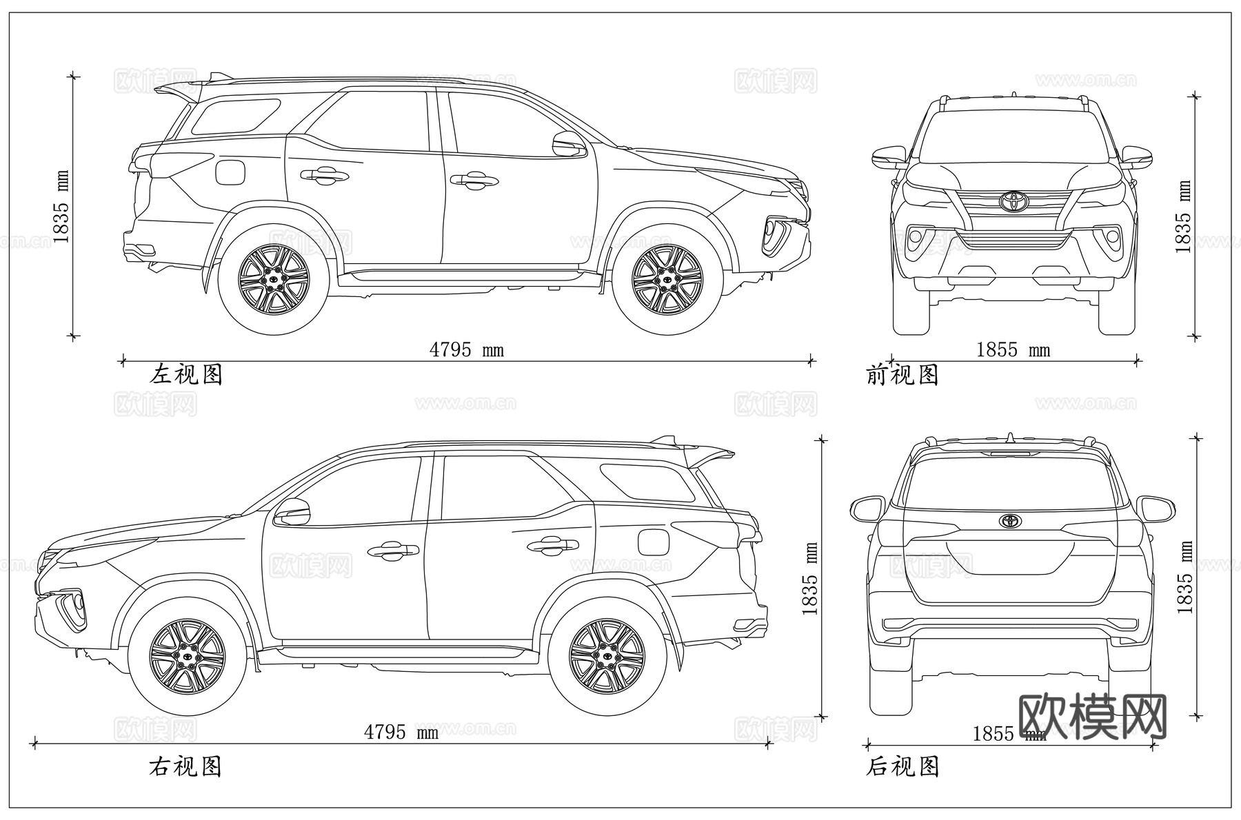 丰田穿越者 奔跑者 丰田奔跑者 穿越者SUV 硬派穿越者cad施工图
