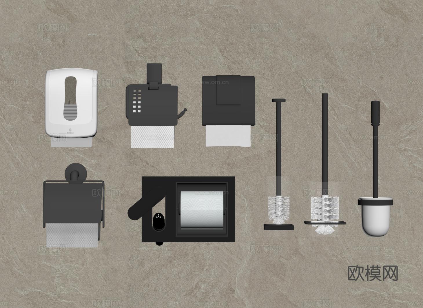 现代卫浴纸巾盒 厕所纸盒 纸巾架 抽纸盒 马桶刷su模型