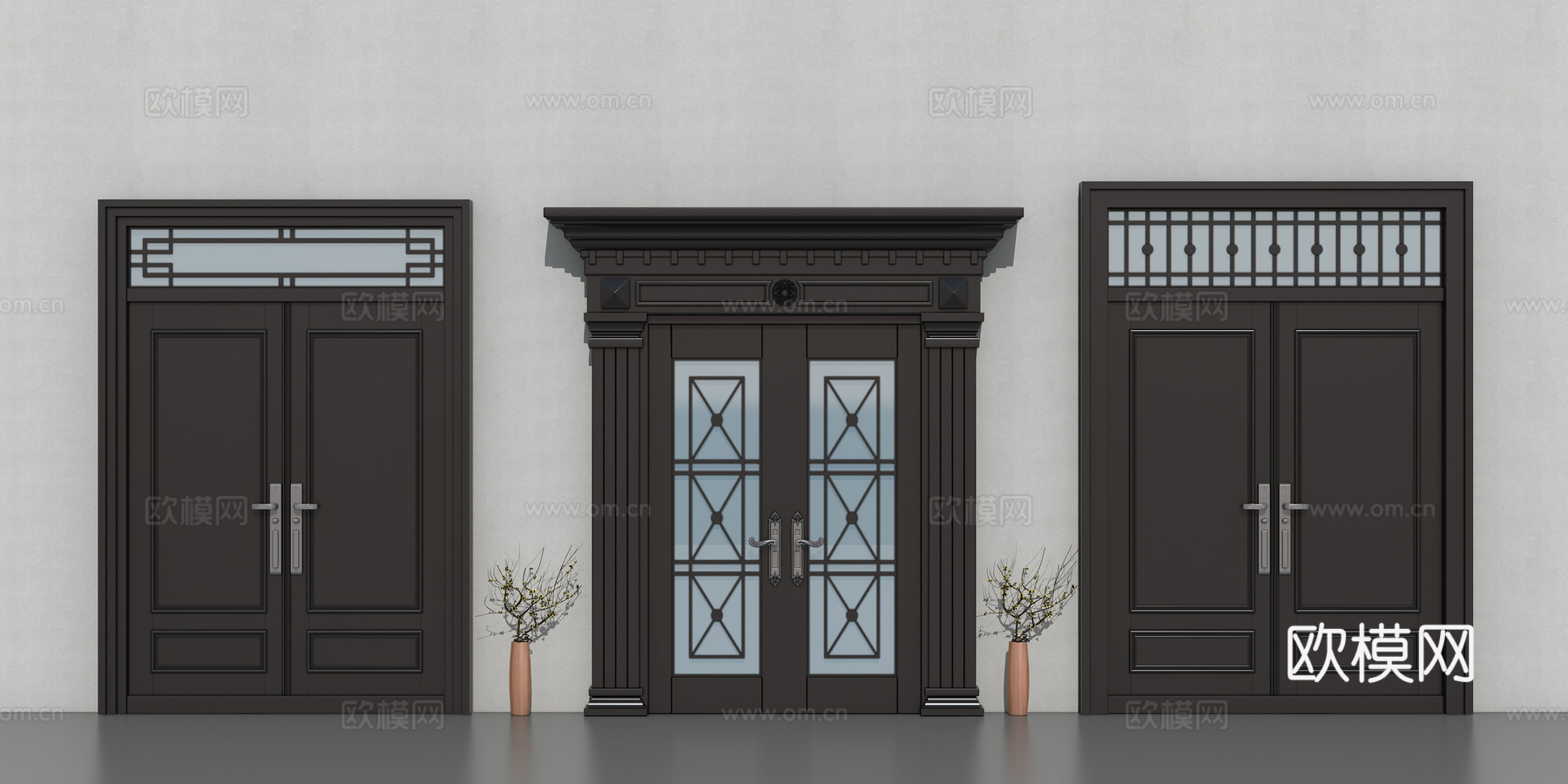 双开门  新中式大门su模型